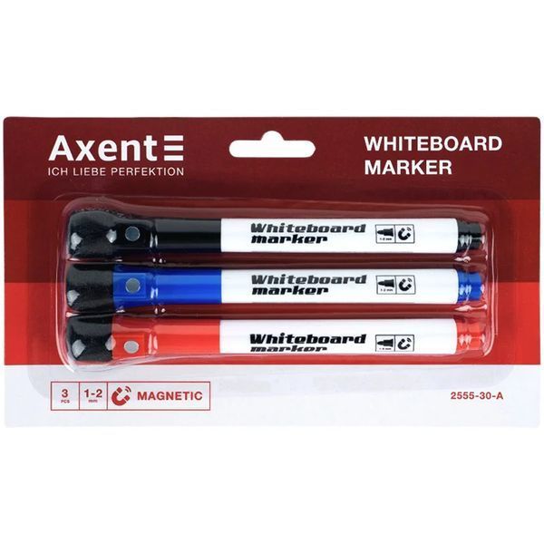 Маркер Axent Whiteboard Magnetic 2555-30-A, 1-5 мм, круглый, набор 3 цветов 2555-30-A фото
