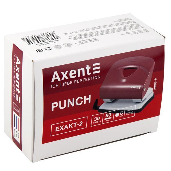 Діркопробивач для паперу Axent Exact-2 3930-06-A, металевий, 30 аркушів, червоний 3930-06-A фото