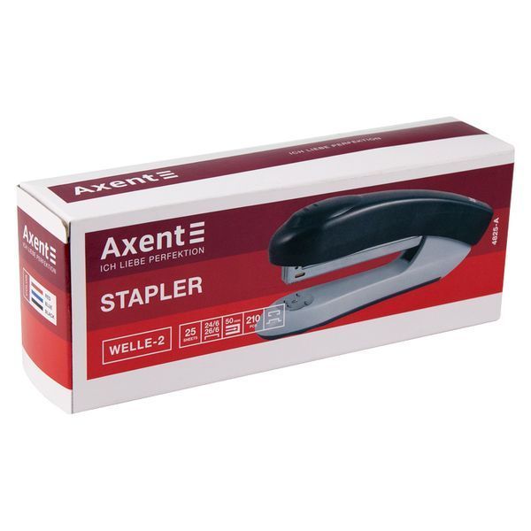 Степлер канцелярский №24/6 Axent Welle-2 4825-06-A, пластиковый, 25 листов, красный 4825-06-A фото