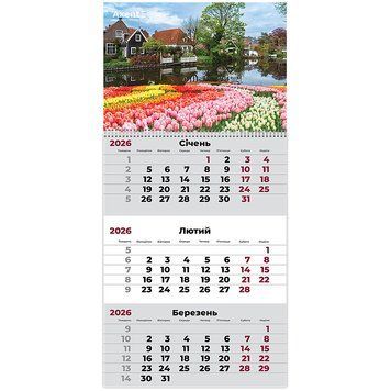 Календар настінний квартальний 2026 Axent Gardens 1 8801-26-4-A, 1 пружина 8801-26-4-A фото