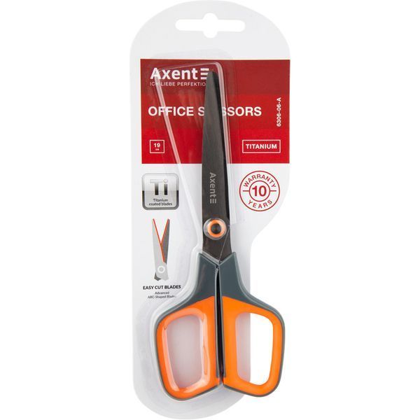 Ножиці Axent Titanium 6306-06-A, 19 см, з прогумованими ручками, сіро-помаранчеві 6306-06-A фото