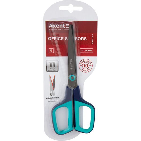Ножиці Axent Titanium 6306-16-A, 19 см, з прогумованими ручками, синьо-бірюзові 6306-16-A фото