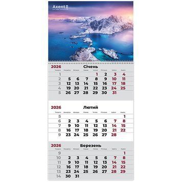 Календар настінний квартальний 2026 Axent Nature 1 8801-26-7-A, 1 пружина 8801-26-7-A фото