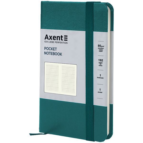 Книга записна Axent Partner 8301-31-A, 90x150 мм, 96 аркушів, клітинка, тверда обкладинка, малахіт 8301-31-A фото