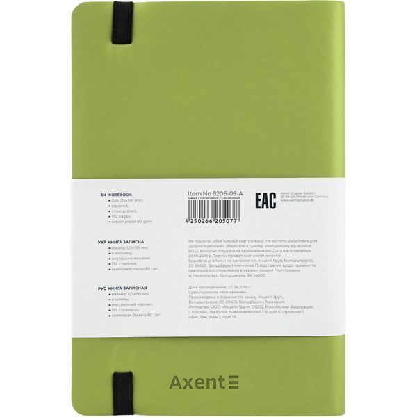 Книга записна Axent Partner Soft 8206-09-A, A5-, 125x195 мм, 96 аркушів, клітинка, гнучка обкладинка, салатова 8206-09-A фото