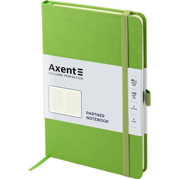 Книга записна Axent Partner 8201-04-A, A5-, 125x195 мм, 96 аркушів, клітинка, тверда обкладинка, салатова 8201-04-A фото