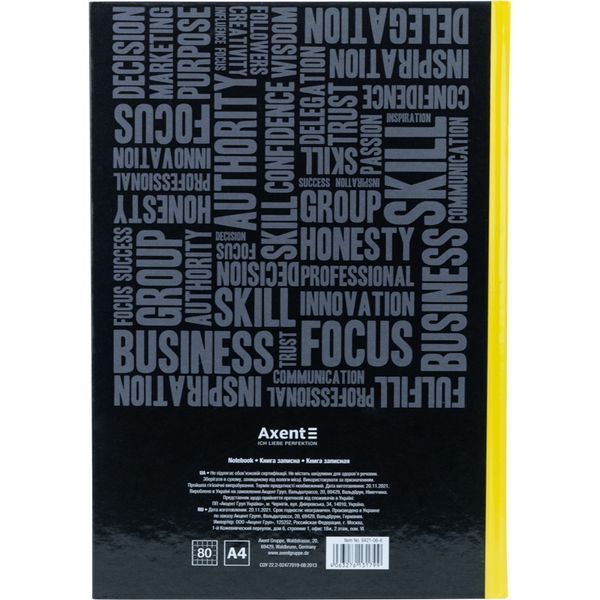 Книга записна Axent Colors 8421-06-A, А4, 80 аркушів, клітинка, жовта 8421-06-A фото