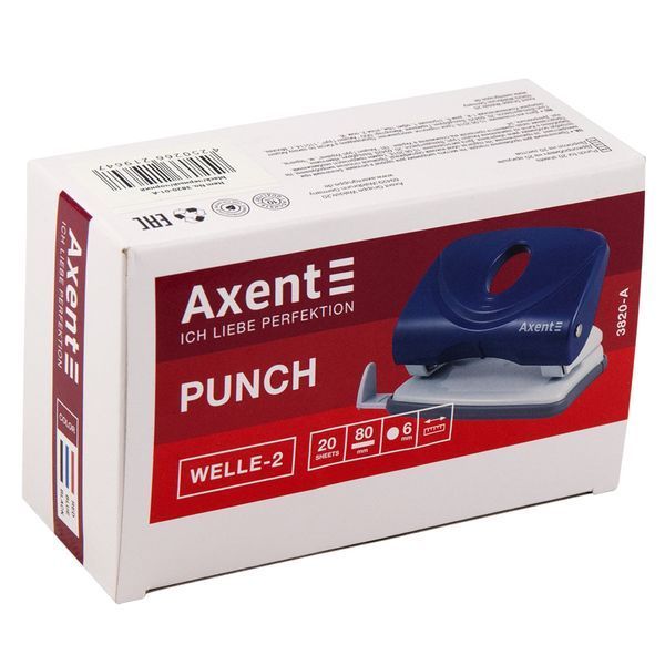 Діркопробивач для паперу Axent Welle-2 3820-06-A, пластиковий, 20 аркушів, червоний 3820-06-A фото