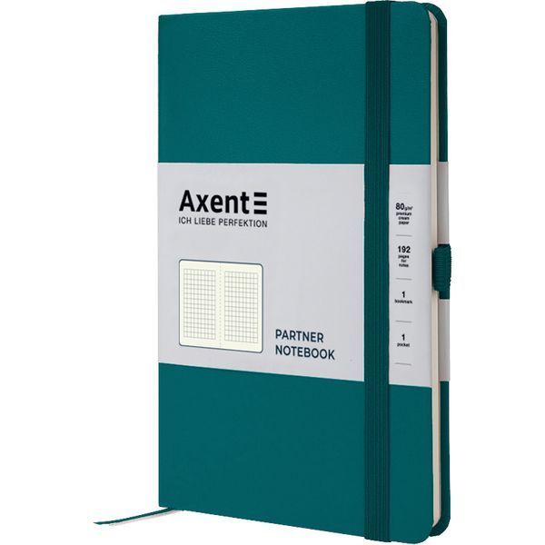 Книга записна Axent Partner 8201-31-A, A5-, 125x195 мм, 96 аркушів, клітинка, тверда обкладинка, малахіт 8201-31-A фото