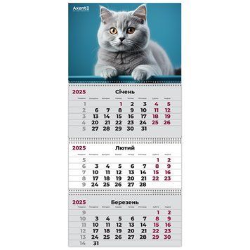 Календар настінний квартальний 2025 Axent Cats 1 8803-25-13-A, 3 пружини 8803-25-13-A фото